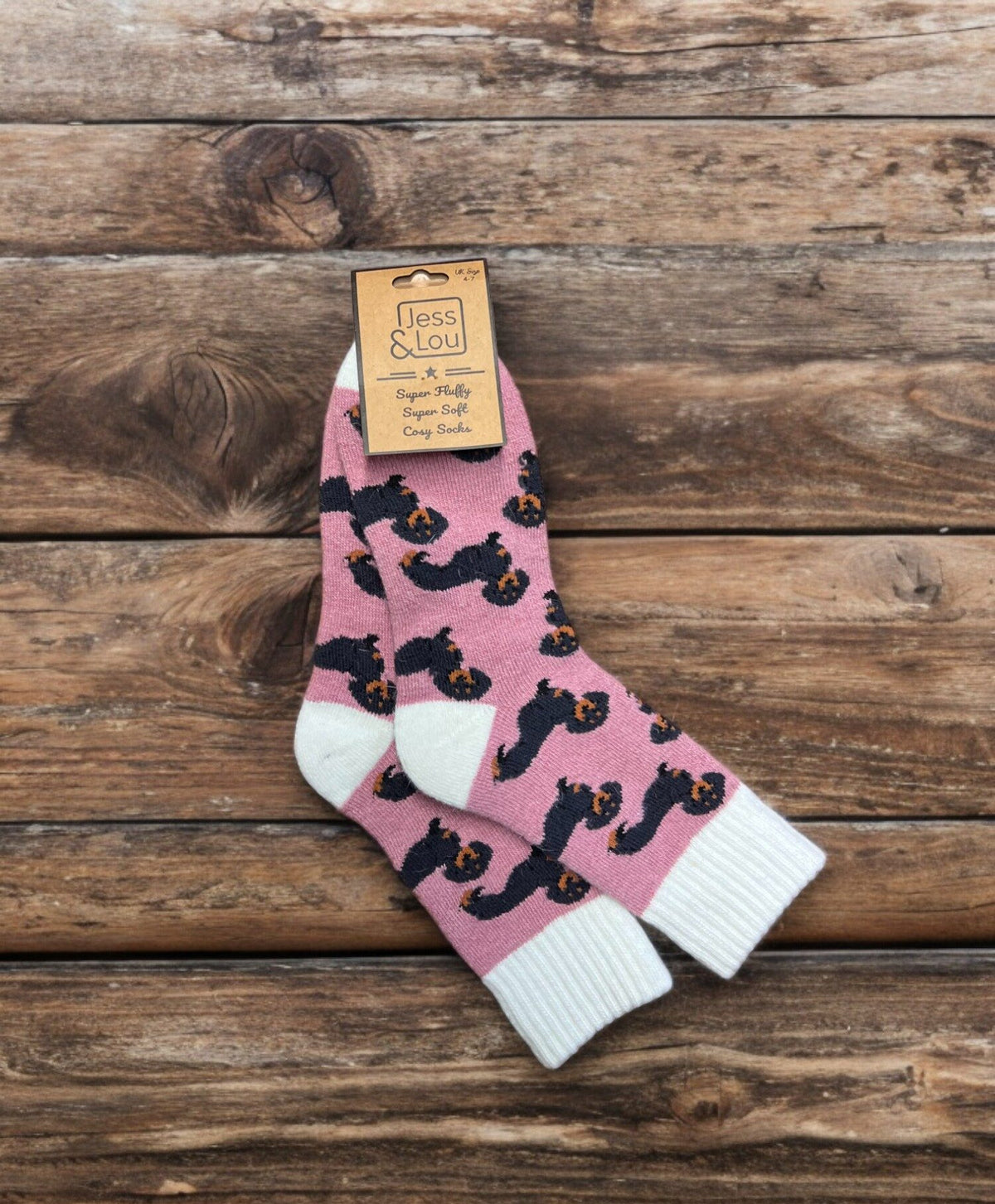 Ladies Wool Mix Cosy Ribbed Socks | Dachshunds Design | Pink