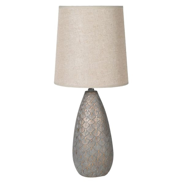 Grey & Gold Scalloped Lamp | Linen Shade | Grey/Gold