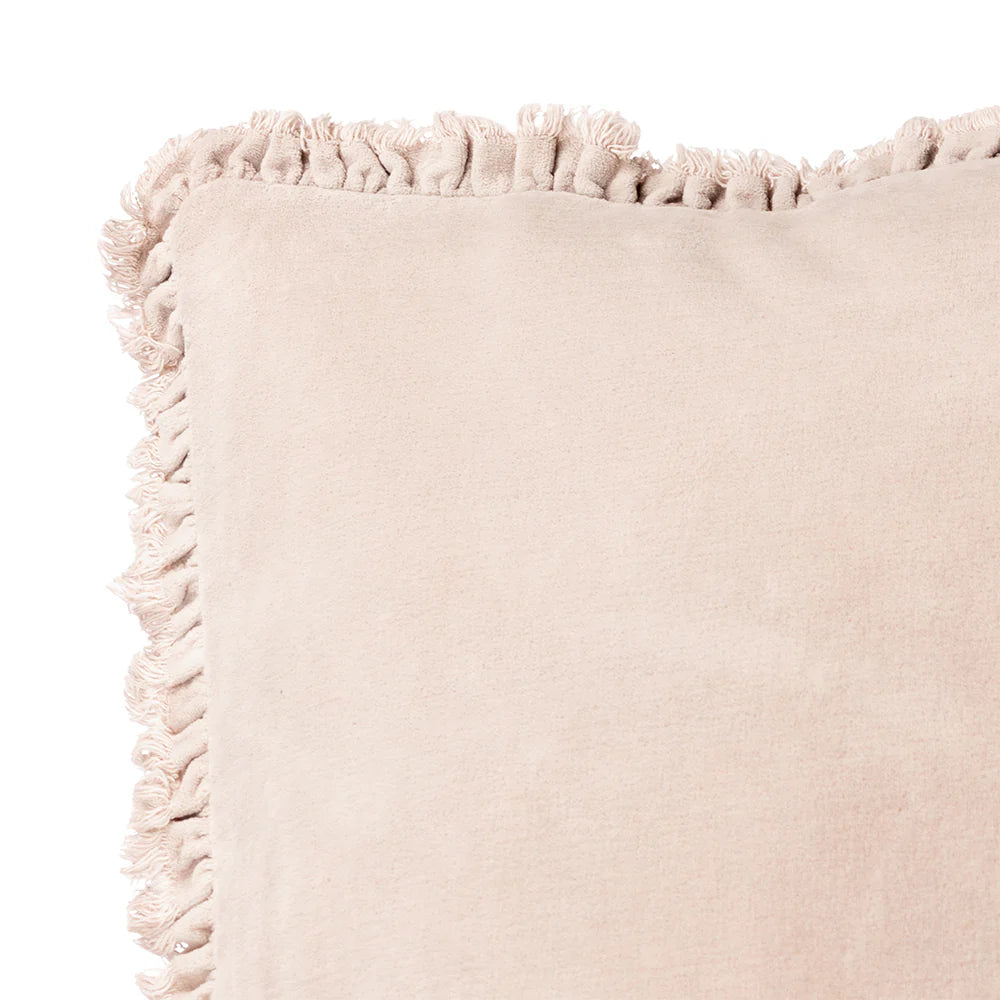 Bertie Washed Cotton Velvet Cushion | Natural | 45cm x 45cm | Feather Filled