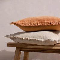 Bertie Washed Cotton Velvet Cushion | Natural | 45cm x 45cm | Feather Filled