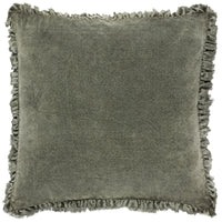 Bertie Washed Cotton Velvet Cushion | Moss | 45cm x 45cm | Feather Filled