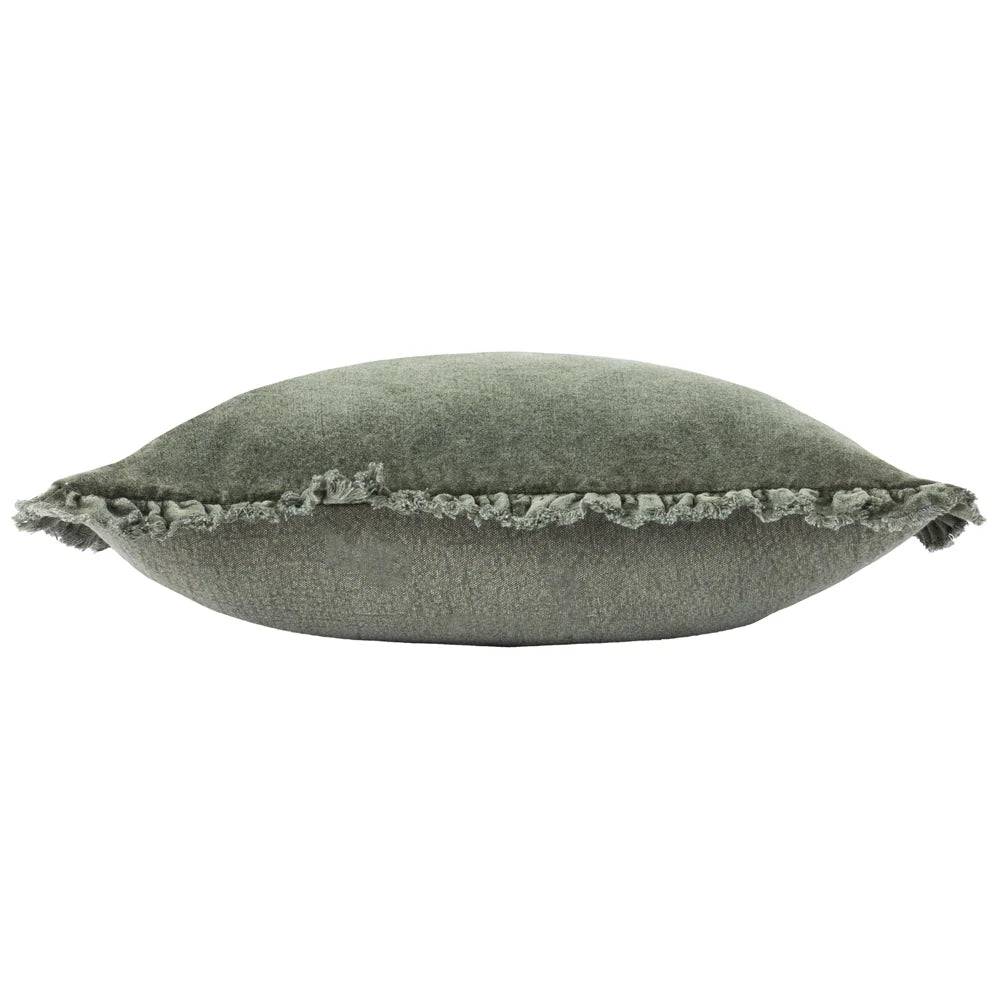 Bertie Washed Cotton Velvet Cushion | Moss | 45cm x 45cm | Feather Filled