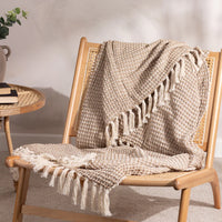 Waffle Woven Fringed Throw | Biscuit | 150 x 200cm