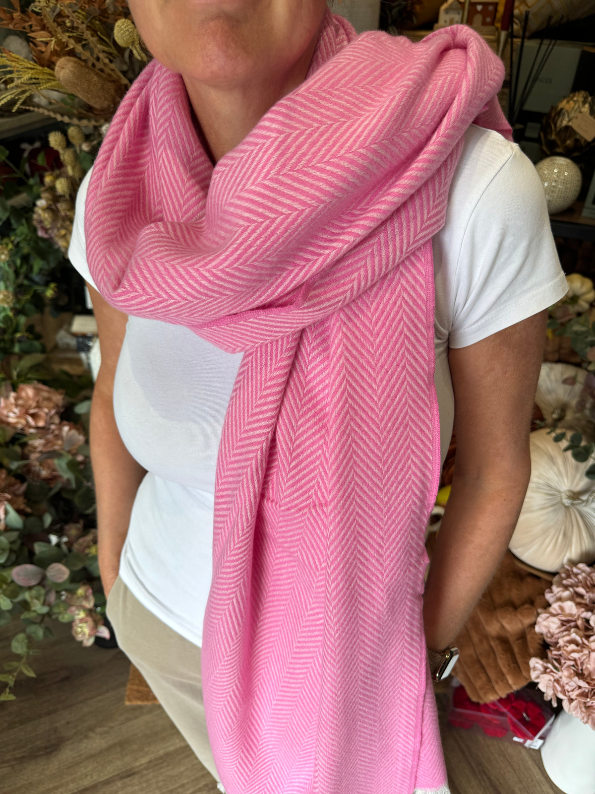 Luxe Oversize Soft Scarf | Herringbone | Pink