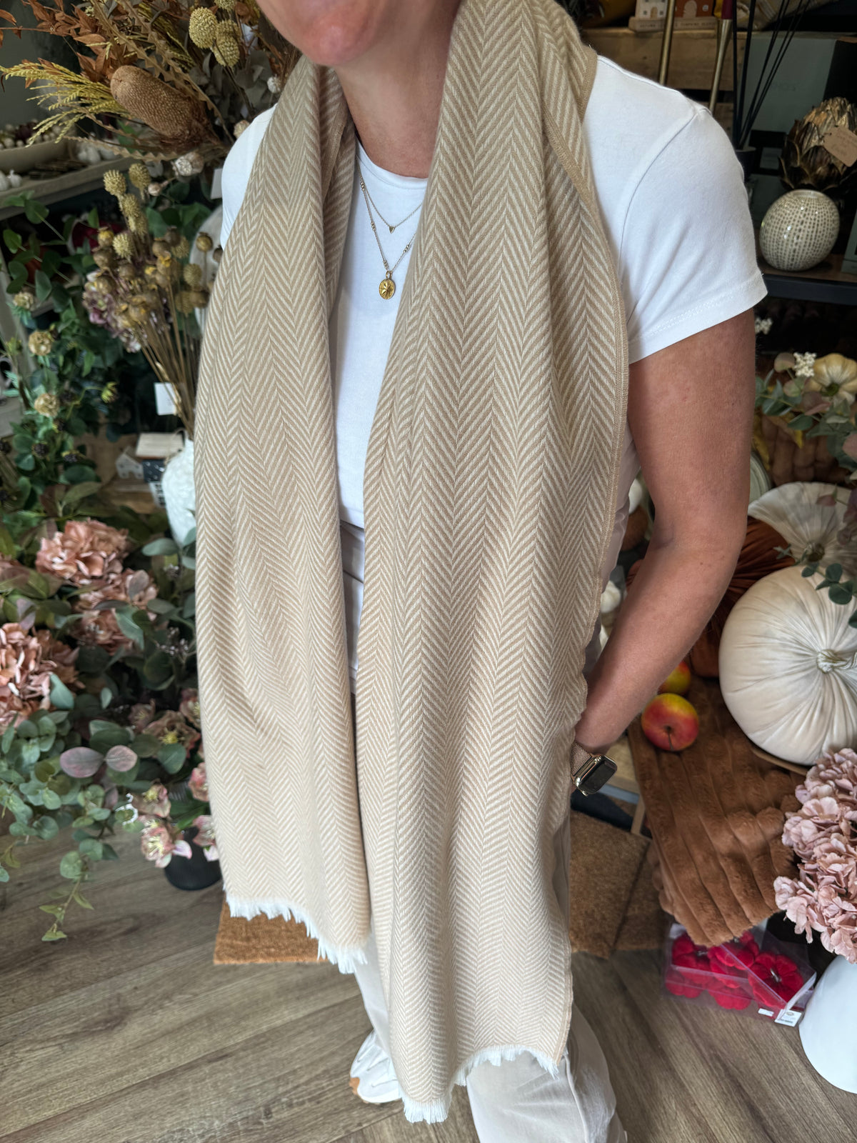 Luxe Oversize Soft Scarf | Herringbone | Cappuccino