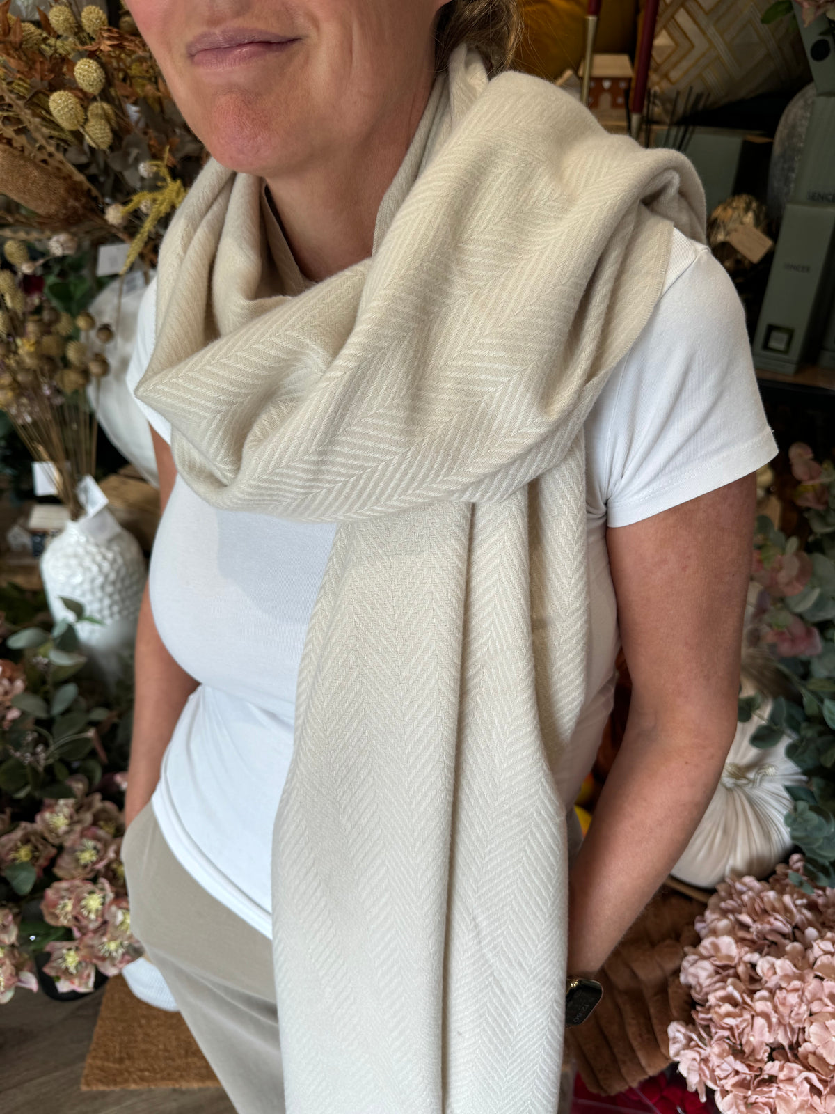 Luxe Oversize Soft Scarf | Herringbone | Stone