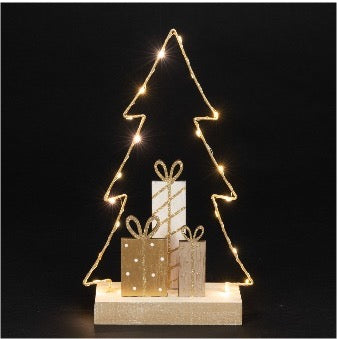 Wooden Tree with Presents | LED |  Battery Operated