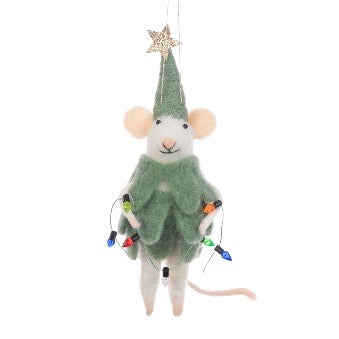 Christmas Tree Mouse with Fairy Lights | Felt | 17cm