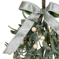 Frosted Faux Mistletoe Teardrop | Green Ribbon