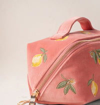 Elizabeth Scarlett | Lemon Blossom | Open Flat Makeup Bag | Coral