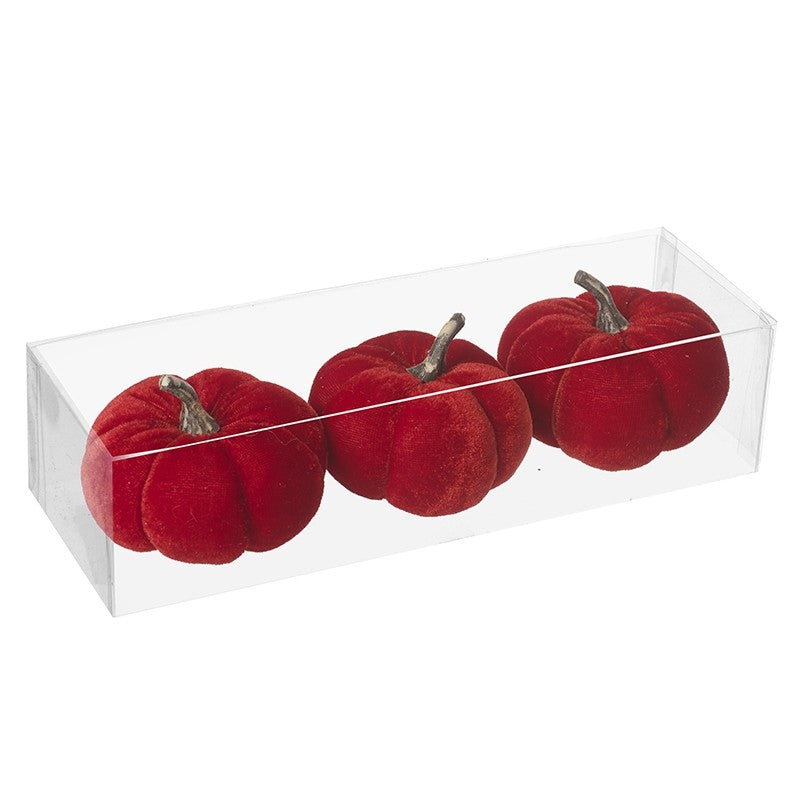 Boxed Trio of Velvet Pumpkins | Deep Red