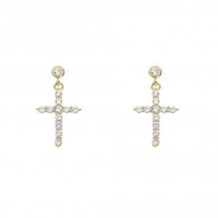 Cubic Zirconia Cross Drop Earrings | Gold