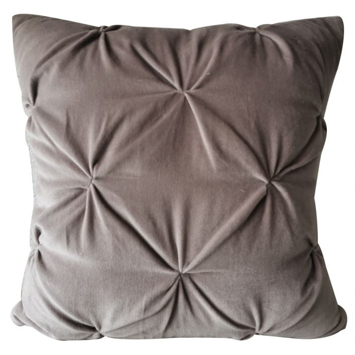 Pleated Velvet Cushion | Light Taupe