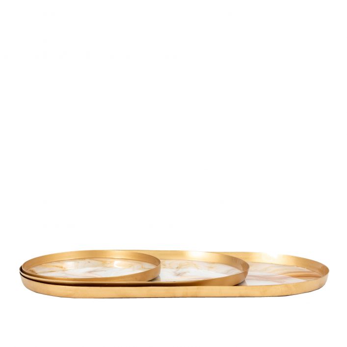 Savannah Rounded Marbled Tray | Set of 3