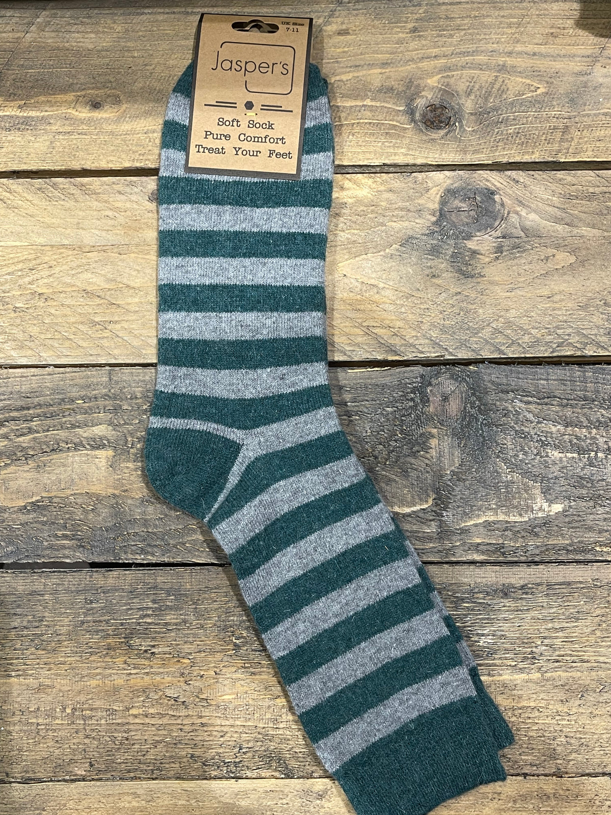 Men’s Striped Wool Mix Socks | Grey & Green