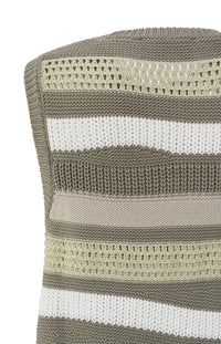 YaYa | Textured Tank Sweater | Round Neck | Crocheted Detail | Army Green Dessin