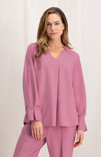 YaYa | V-Neck Top | Long Sleeves | Pleated Details | Morning Glory Pink