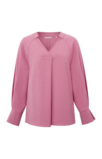 YaYa | V-Neck Top | Long Sleeves | Pleated Details | Morning Glory Pink