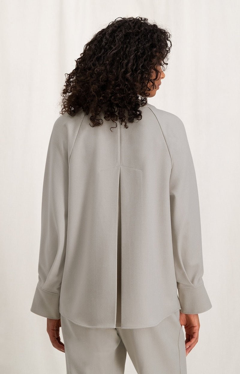 YaYa | V-Neck Top | Long Sleeves | Pleated Details | Silver Lining Beige